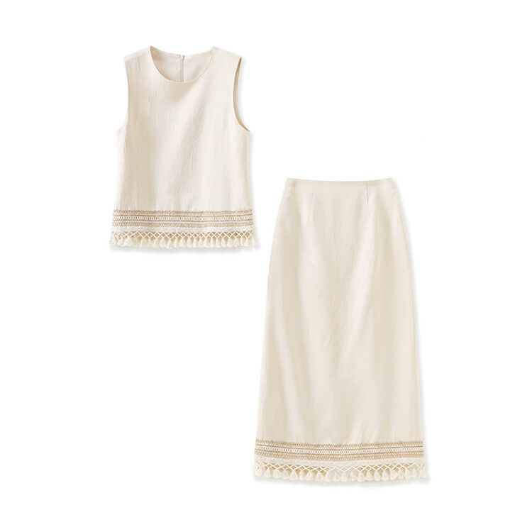 Apricot Vest and High Waist Skirt Set for Work