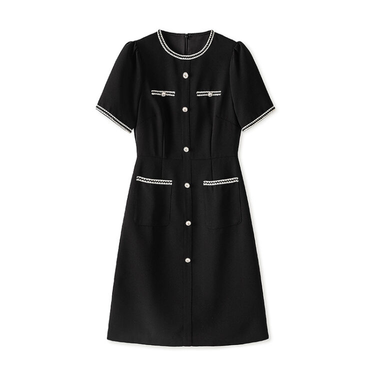 Apricot and Black Short Sleeve Dress