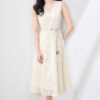 Apricot and Black V Neck Holiday Embroidered Crewneck Tank Dress 11
