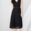 Apricot and Black V Neck Holiday Embroidered Crewneck Tank Dress 6