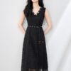 Apricot and Black V Neck Holiday Embroidered Crewneck Tank Dress 9