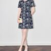 Apricot and Blue French Vintage Sequin Embroidery Denim Dress 10