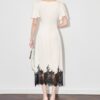 Apricot and black acetate satin jacquard lace short sleeved dress 12