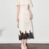 Apricot and black acetate satin jacquard lace short sleeved dress 9
