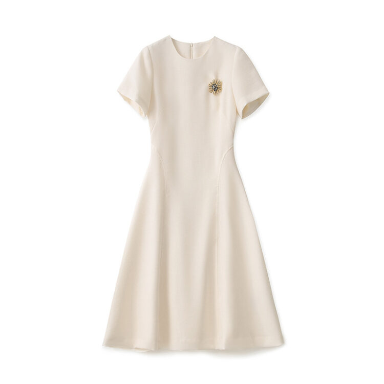 Apricot and black linen dress