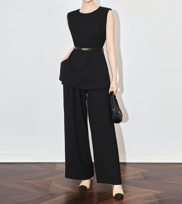 Apricot and black sleeveless top and wide leg pants set 7
