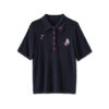 Apricot and navy lapel knit top with bear embroidery