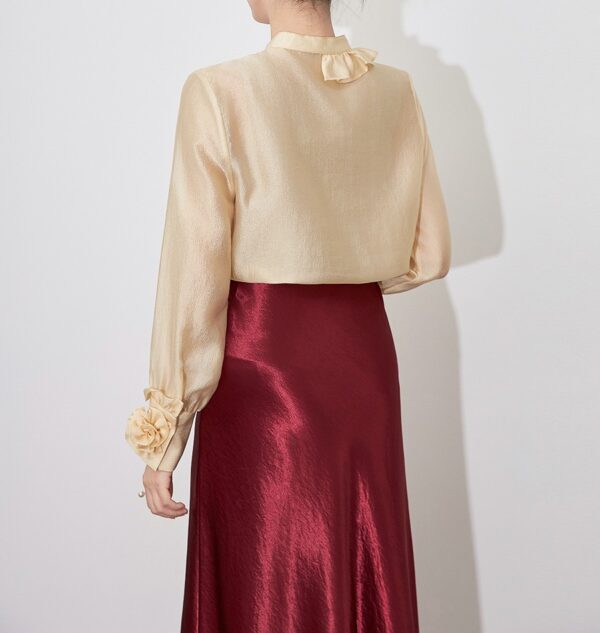 Apricot and red Tencel bubble crepe shirt 7