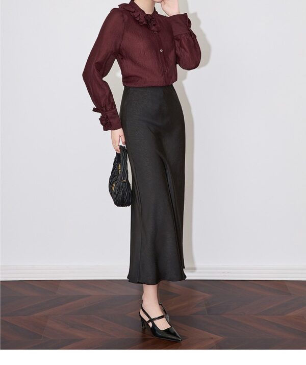 Apricot and red Tencel bubble crepe shirt 8