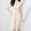 Apricot embroidered lace crew neck dress 7