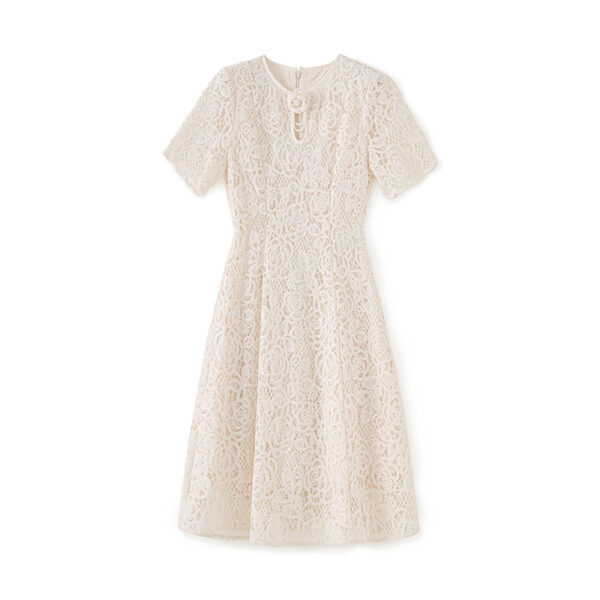 Apricot embroidered lace crew neck dress 9