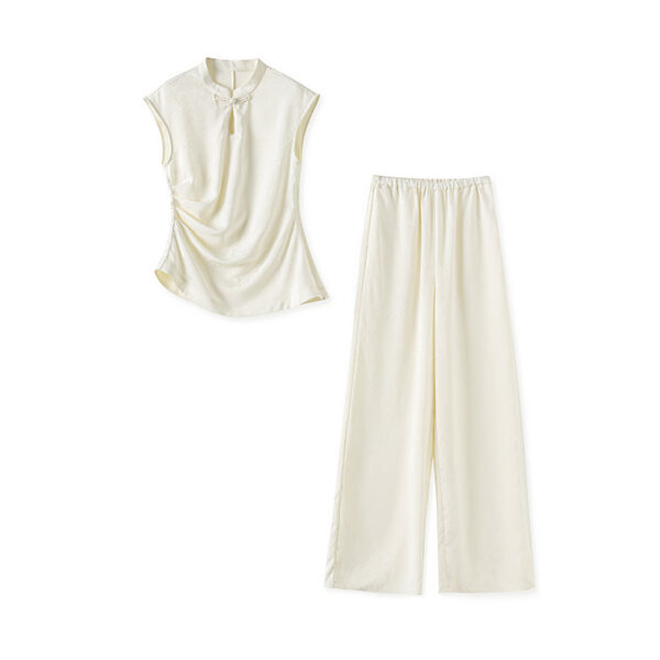 Apricot top and straight pants two-piece set