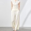 Apricot top and straight pants two-piece set
