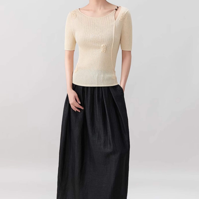 Beaded Boat Neck Openwork Knit Top 4
