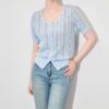 Beaded Round Neck Tencel Hollow Short Sleeve Cardigan