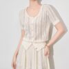 Beaded Round Neck Tencel Hollow Short Sleeve Cardigan