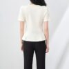 Beaded round neck waisted fishtail short sleeve top