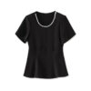 Beaded round neck waisted fishtail short sleeve top