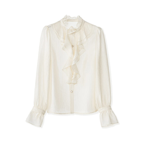 Beige ruffled collar shirt 7