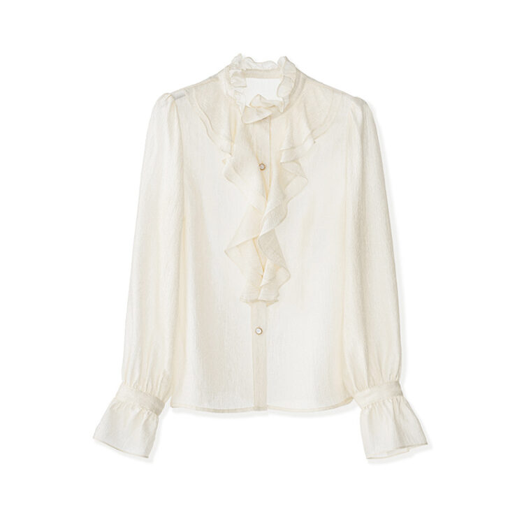 Beige ruffled collar shirt