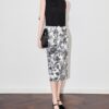 Black Bow Tie Neck Sleeveless Top and Printed Skirt Set 4