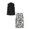 Black Bow Tie Neck Sleeveless Top and Printed Skirt Set 5