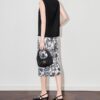 Black Bow Tie Neck Sleeveless Top and Printed Skirt Set 6