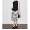 Black Bow Tie Neck Sleeveless Top and Printed Skirt Set 9