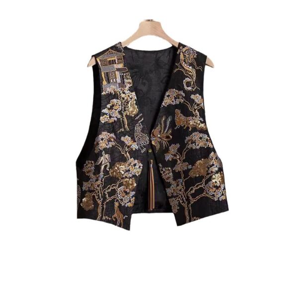 Black Silk Embroidered Beaded Vest 1