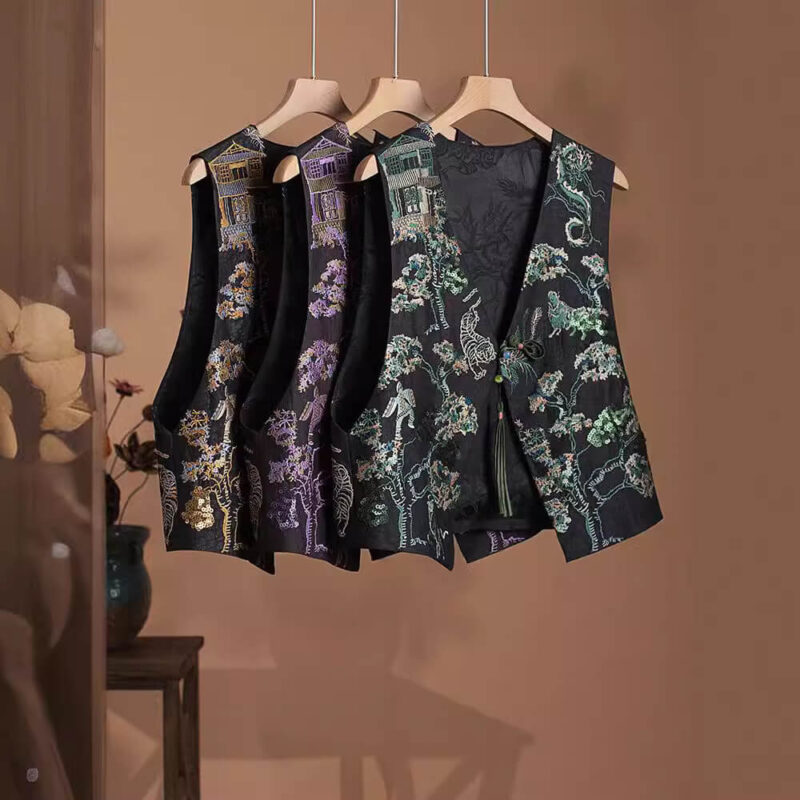 Black Silk Embroidered Beaded Vest 10
