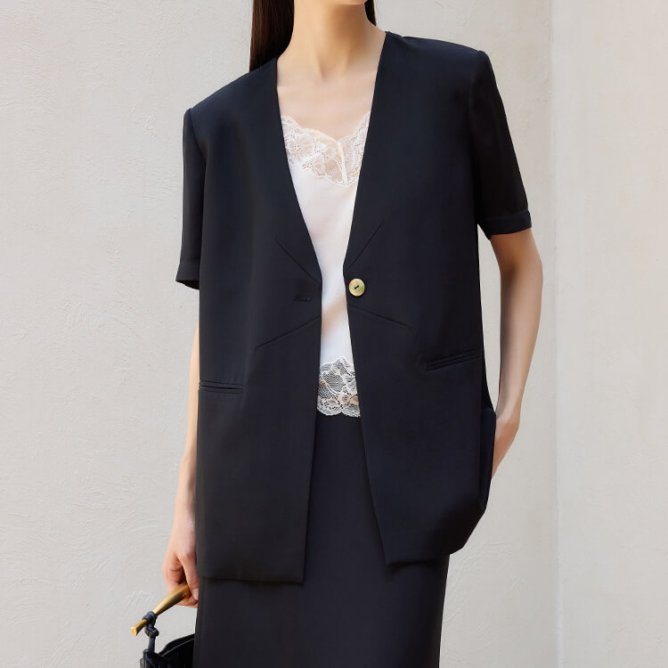 Black Silk Half Sleeve Blazer