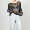 Black and Apricot Casual Open Knit Long Sleeve Top 5