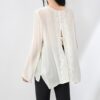 Black and Apricot Lace Chiffon Slit Back Top 1