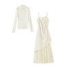 Black and apricot mesh irregular suspender dress 10
