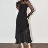 Black and apricot mesh irregular suspender dress 5
