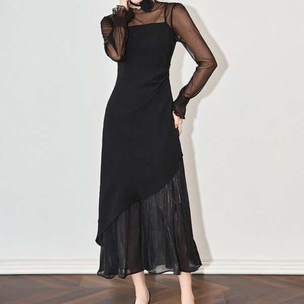 Black and apricot mesh irregular suspender dress 5