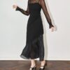 Black and apricot mesh irregular suspender dress 7