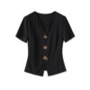 Black and white TENCEL acetate slim waist top with shaped buttons 1