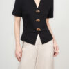 Black and white TENCEL acetate slim waist top with shaped buttons 11