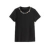 Black beaded high elastic casual commuter T-shirt