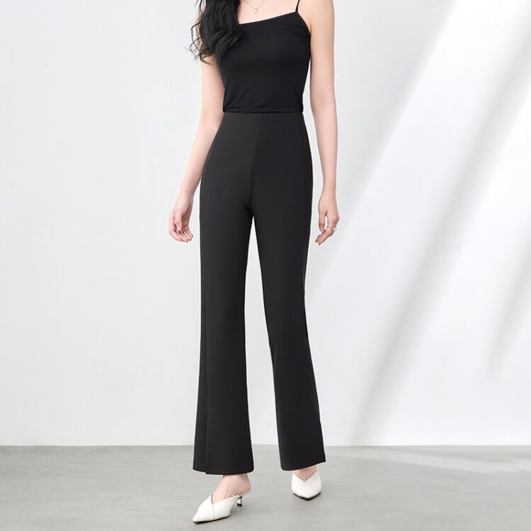Black high waist slim fit super stretch flared casual pants