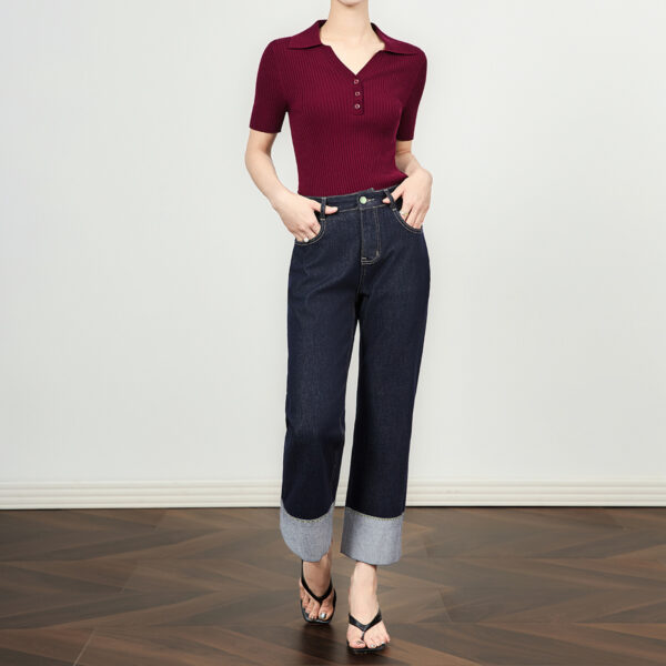 Blue Thin Cuffed Casual Jeans 9