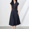 Blue Vintage Slim Fit Ice Silk Cotton Denim Dress