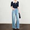 Blue and Grey Vintage Thin Straight Wide Leg Jeans 14