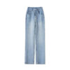 Blue distressed washed wide leg jeans 11