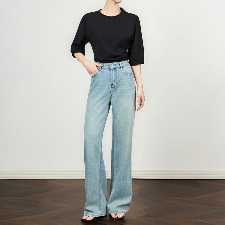 Blue retro nostalgic straight wide-leg jeans