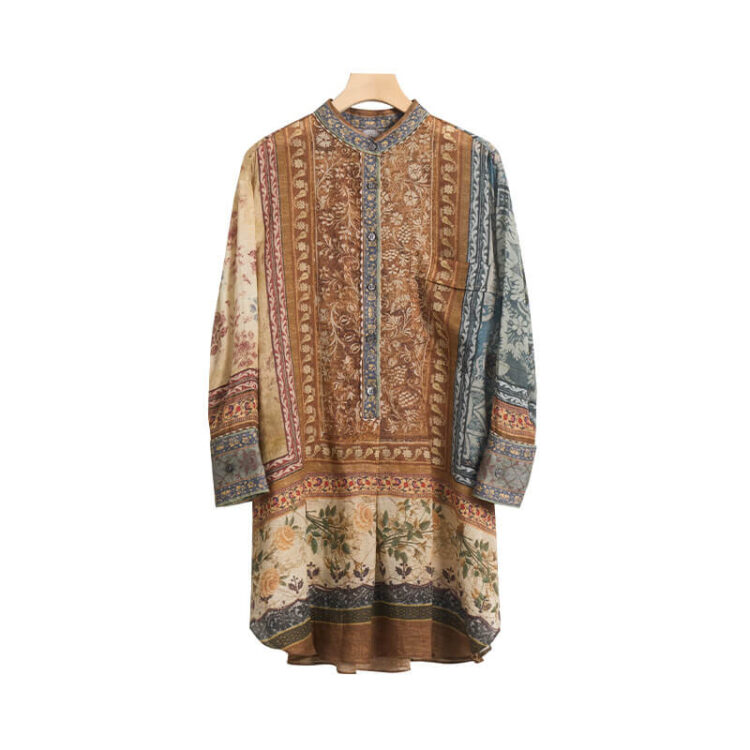 Bohemian Ethnic Style Vintage Print Loose Raglan Long Sleeve Shirt