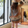 Bohemian Ethnic Style Vintage Print Loose Raglan Long Sleeve Shirt