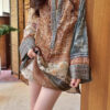 Bohemian Ethnic Style Vintage Print Loose Raglan Long Sleeve Shirt