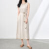 Bohemian Vacation-style Linen Tencel Sleeveless Shell Pendant Tassel Dress